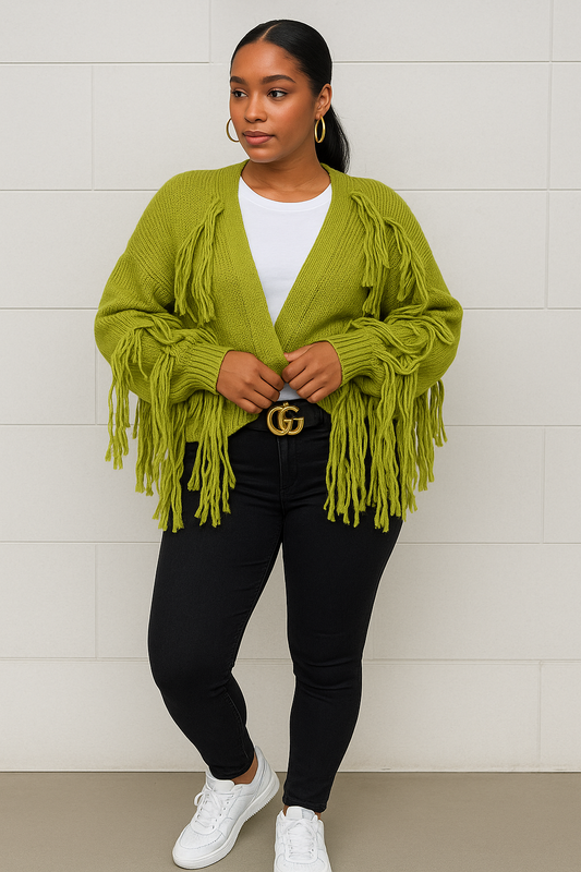 Chartreuse Green Fringe Sweater