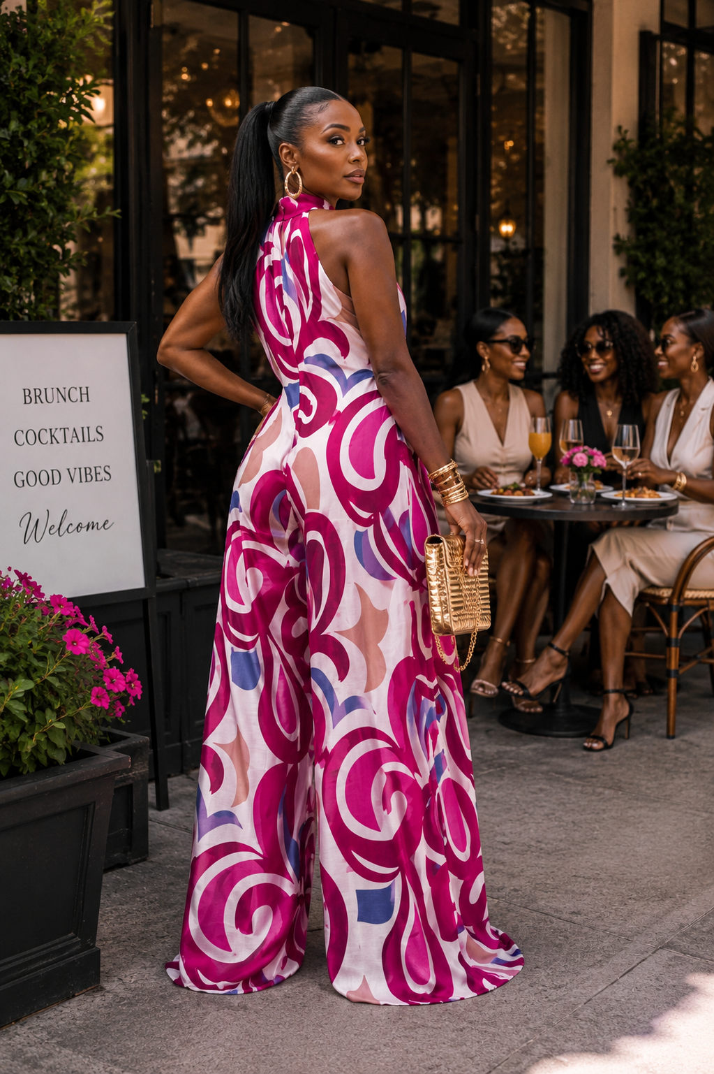 The Brunch Statement Halter Jumpsuit - Magenta
