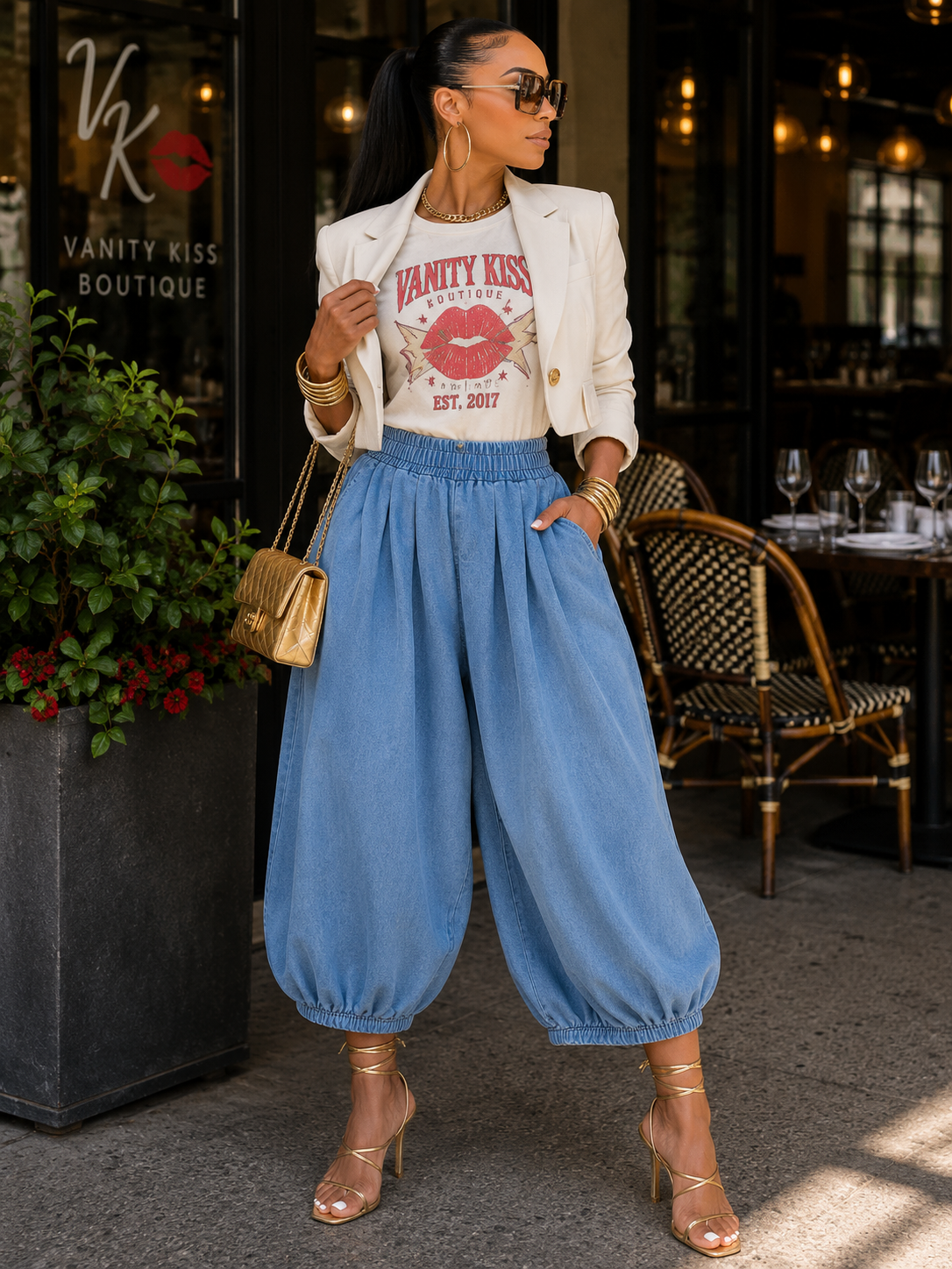 Denim Drama Barrel Pants EST Ship August 22nd