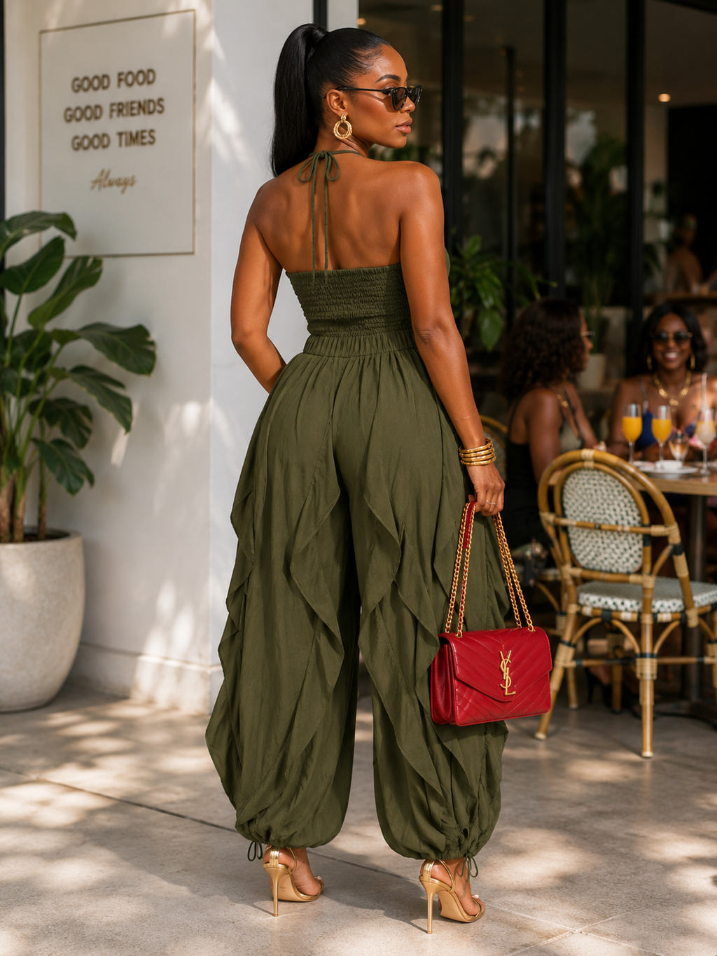 Fall in Line Ruffle Jogger Jumpsuit ~ Olive
