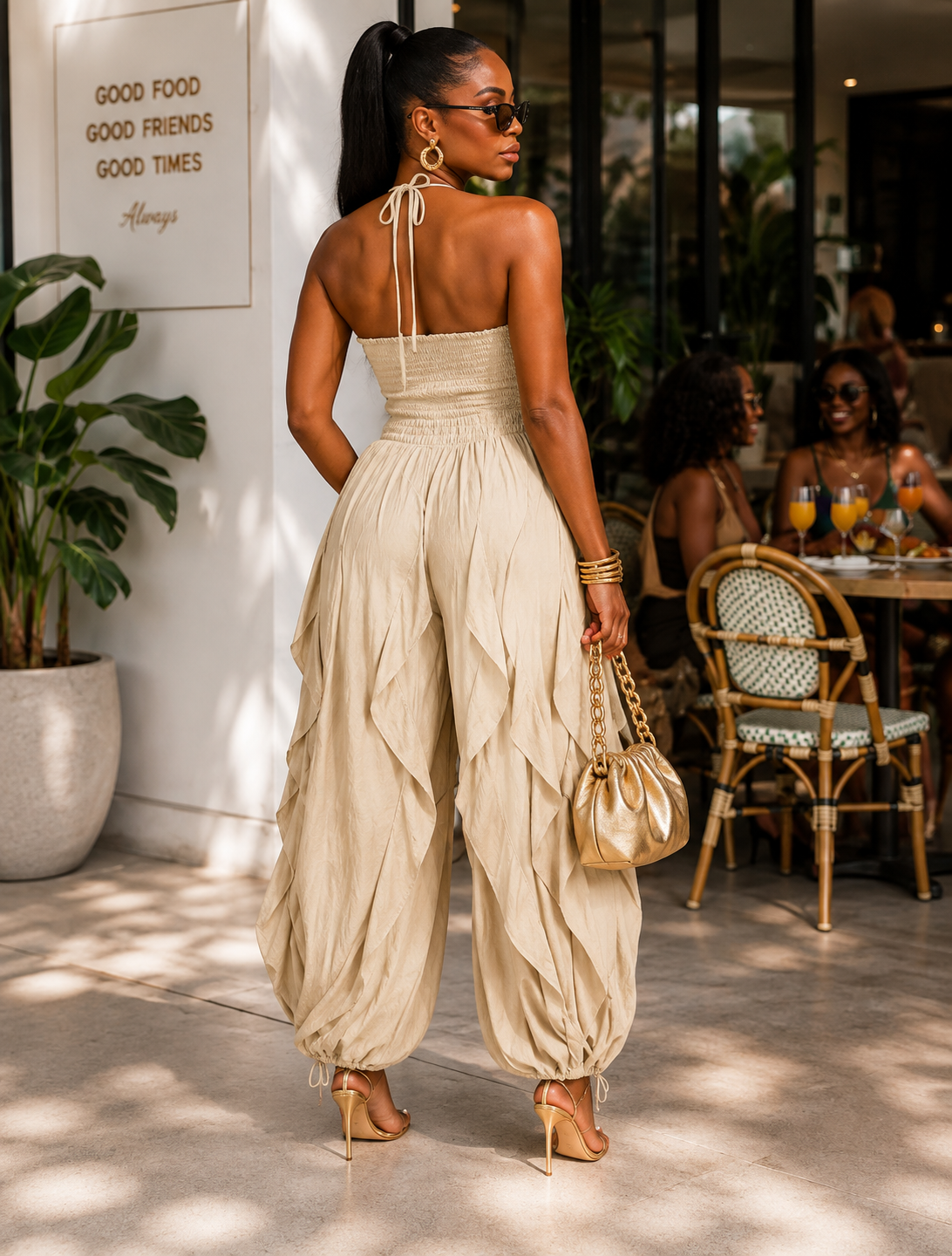 Fall In Line Ruffle Jogger Jumpsuit ~ Beige
