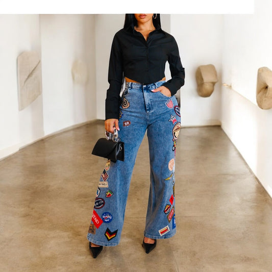 Blue Denim Patch Jeans