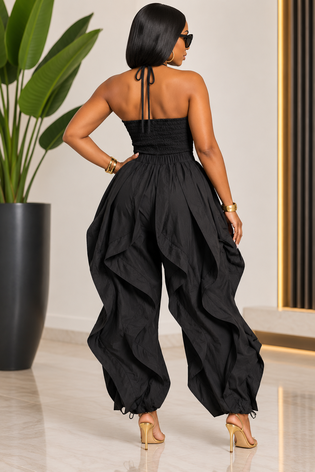 FALL IN LINE RUFFLE JOGGER JUMPSUIT ~ BLACK~Estimated ship date 9/14