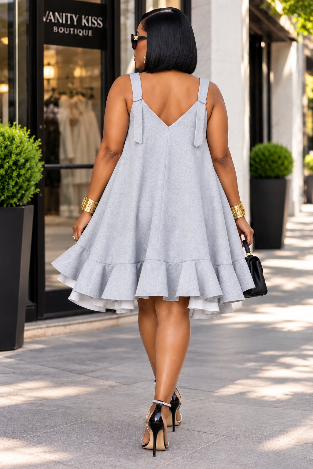 The Grey Affair Ruffle Swing Dress