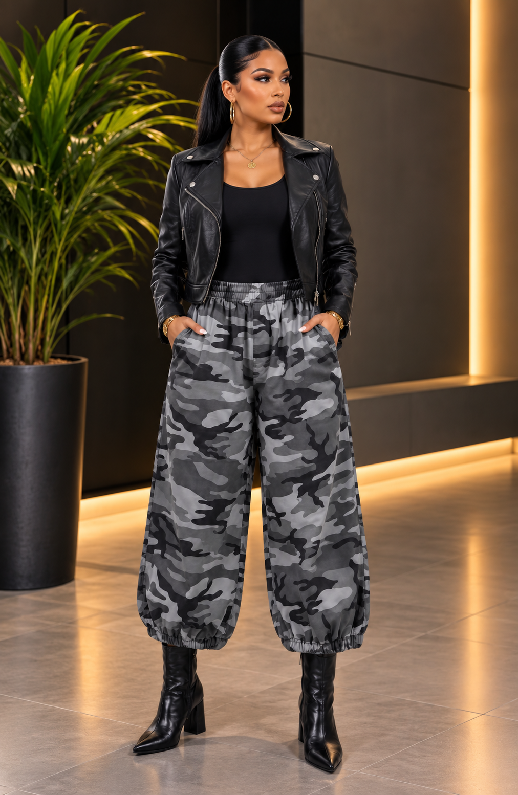 Camo Crush Barrel Pants Grey
