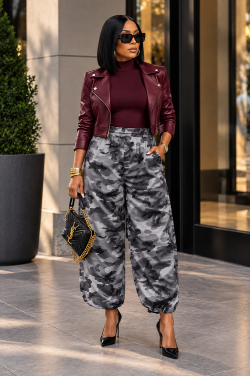 Camo Crush Barrel Pants Grey