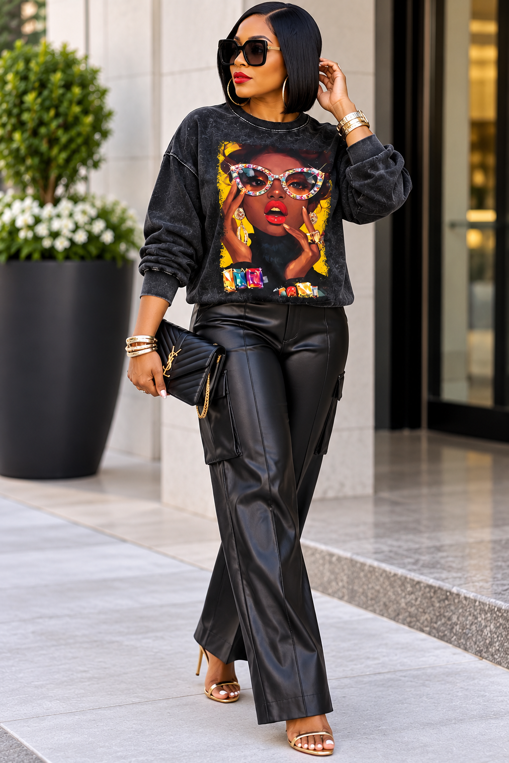 The Glam Girl Vintage Wash Crewneck~Black