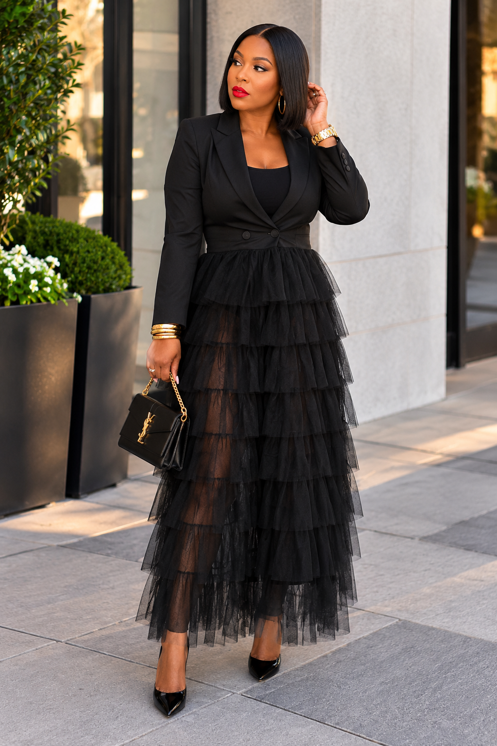 After Dark Tulle Blazer Dress~Black