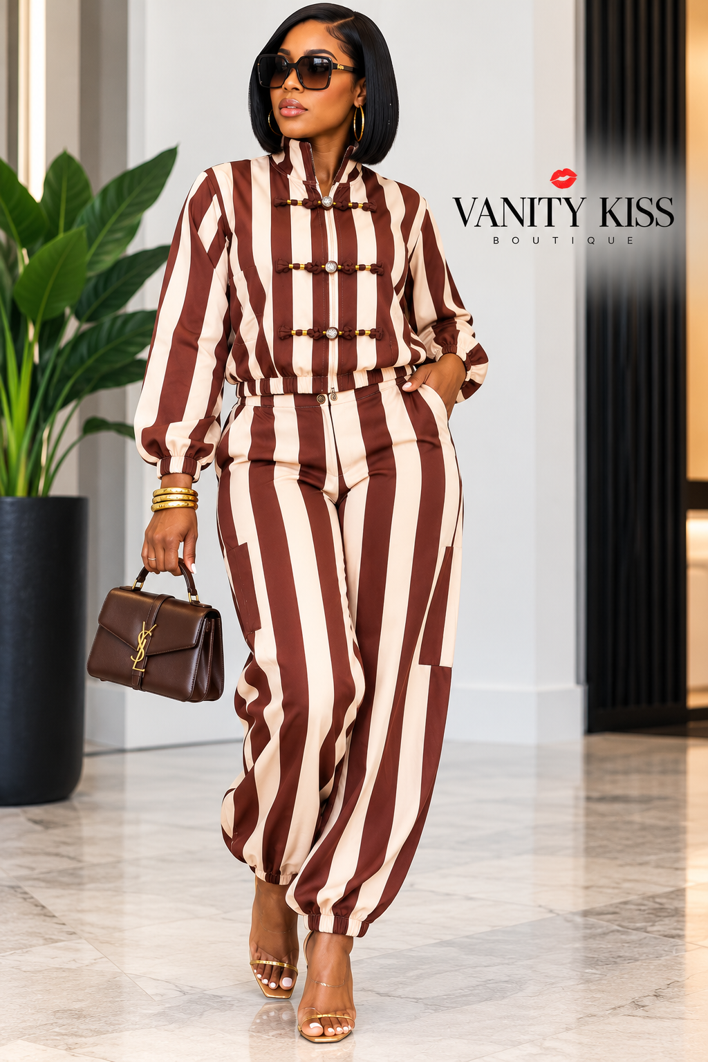 Chocolate Stripe Affair Two-Piece Set