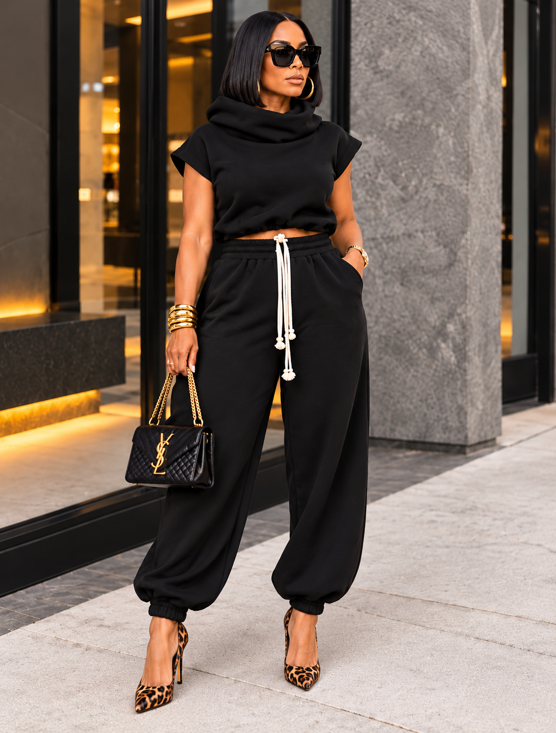 Midnight Moves Two-Piece Jogger Set – Black