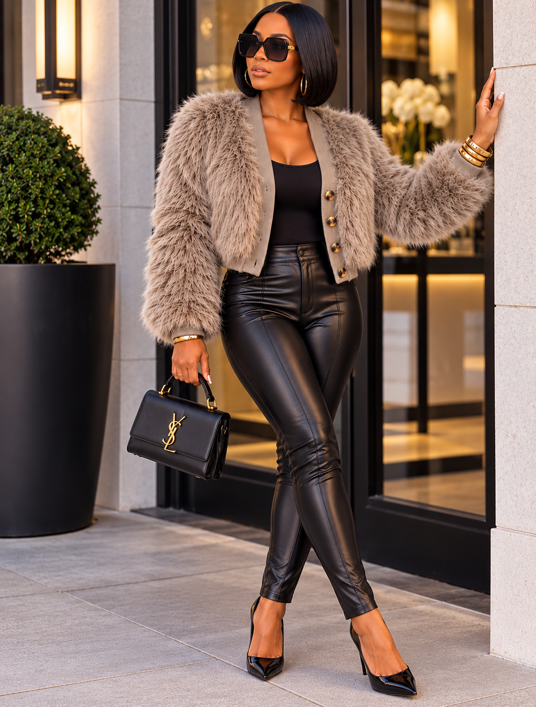 The Luxe Affair Faux Fur Jacket – Taupe