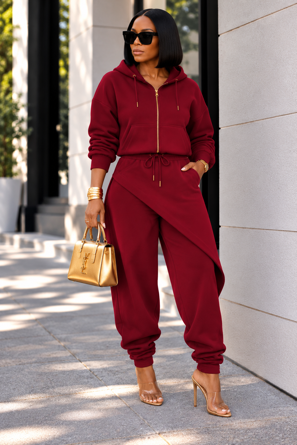 OFF-DUTY DRAMA HOODIE SET~BURGUNDY